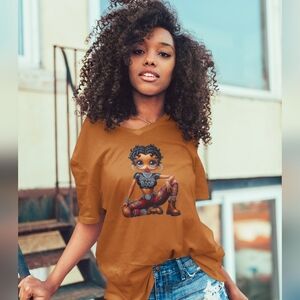 Gildan Brown Short Sleeve Tee with Black Betty Boop Cartoon Graphic S-XL
